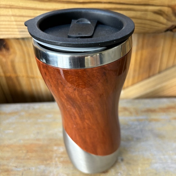 Faux Wood & Stainless Insulated Tumbler with Lid 15oz - Picture 4 of 7